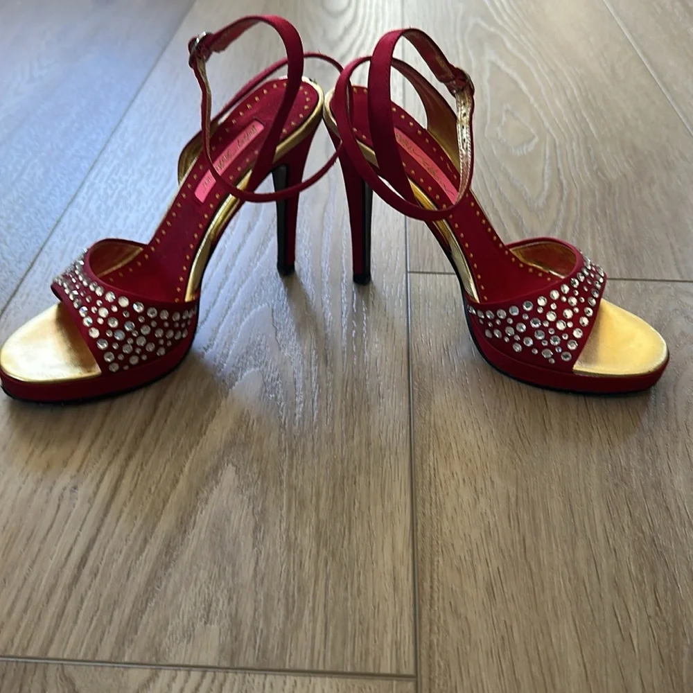 Betsey Johnson Red Satin Stilettos - Picture 2 of 6